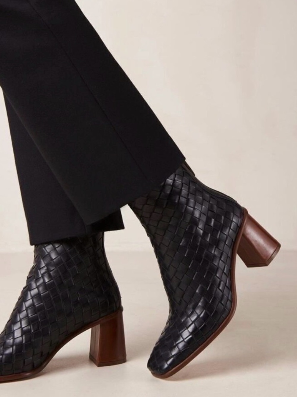 ALOHAS West braided Woven Leather Block Heel Ankle Boots - Black 41 - 11